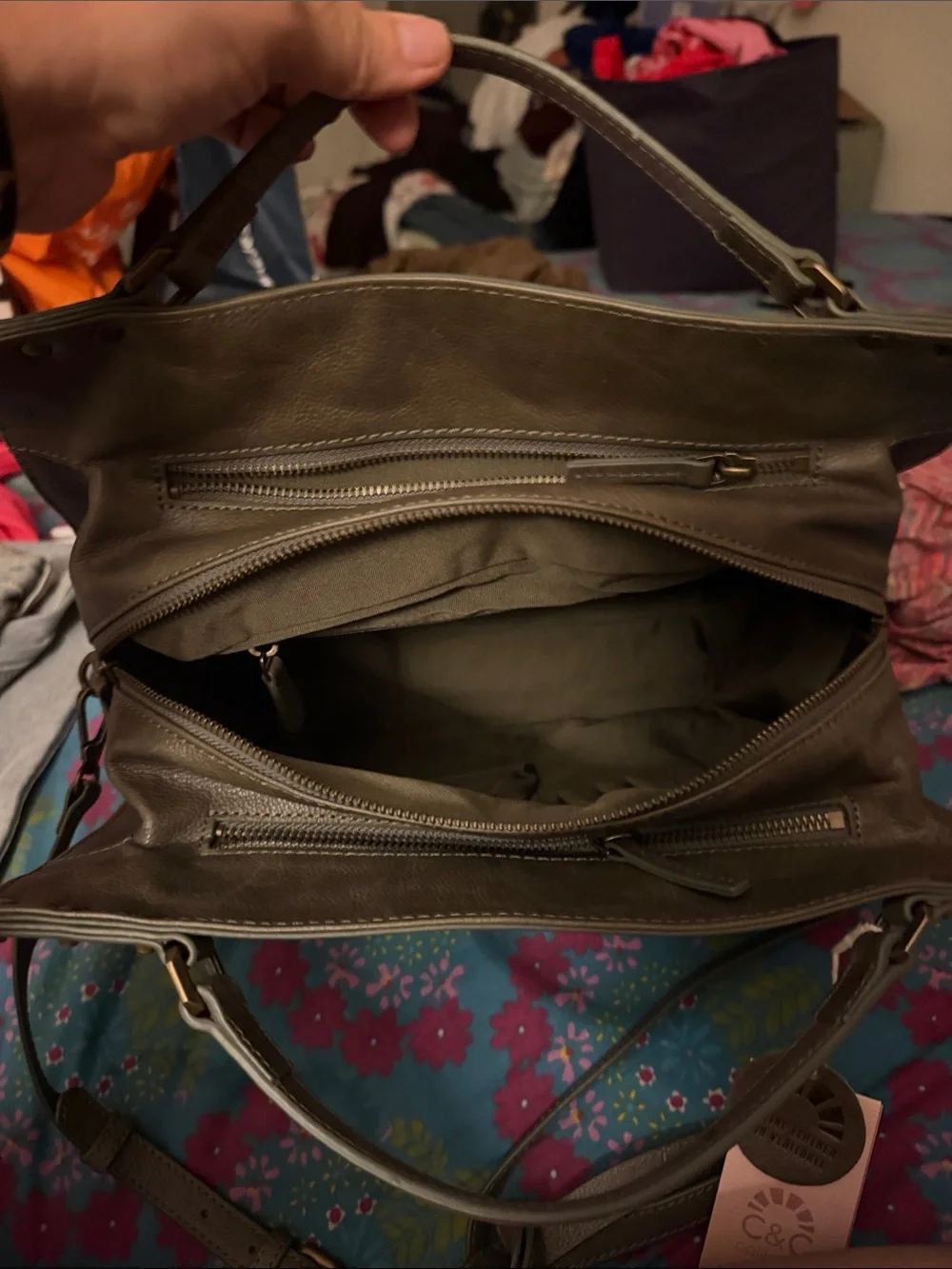 C&C California Olive Green Leather Satchel